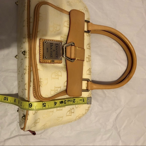 Dooney & Bourke Signature Monogram Cream Tan Canvas & Leather Mix Satchel Bag - Picture 10 of 16